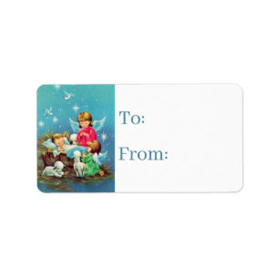 retro vintage Kerstmis Angels Holiday Etiket