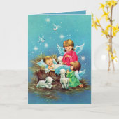 retro vintage Kerstmis Angels Holiday Kaart (Gele Bloem)