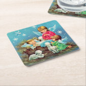 retro vintage Kerstmis Angels Holiday Kartonnen Onderzetters (Schuin)