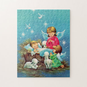 retro vintage Kerstmis Angels Holiday Legpuzzel