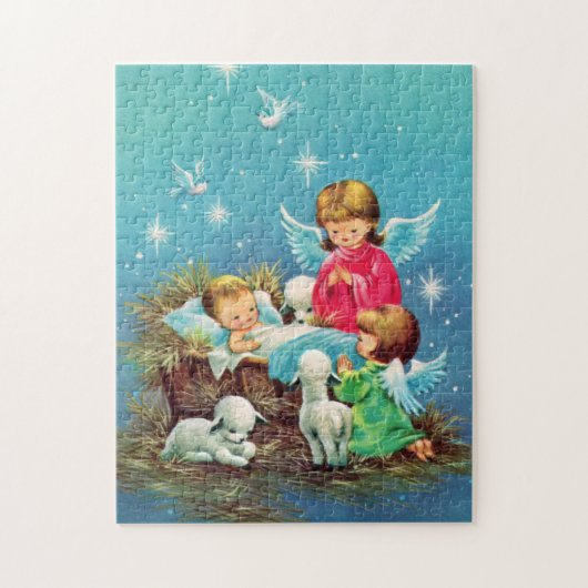 retro vintage Kerstmis Angels Holiday Legpuzzel (Verticaal)