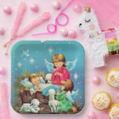 retro vintage Kerstmis Angels Holiday Papieren Bordje (Feest)