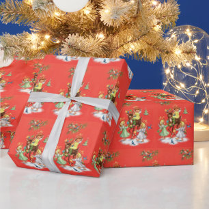 Retro vintage Kerstmis Angels renherder Cadeaupapier