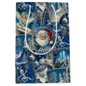 Retro Vintage Kerstmis: Blauwe Collage Medium Cadeauzakje (Voorkant)