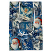 Retro Vintage Kerstmis: Blauwe Collage Medium Cadeauzakje (Achterkant)