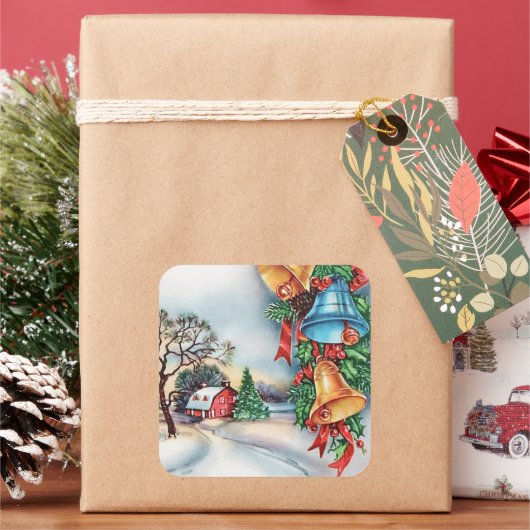 Retro vintage Kerstmis boerderij Holiday sticker (Feestdagen)