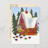 Retro Vintage Kerstmis, Egel's huisje Feestdagenkaart (Voorkant / Achterkant)