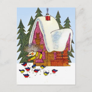 Retro Vintage Kerstmis, Egel's huisje Feestdagenkaart