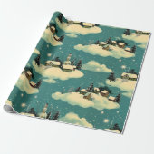 Retro Vintage Kerstmis: grillige winterscène Cadeaupapier (Uitgerold)