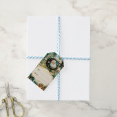 Retro Vintage Kerstmis: Groene Collage Cadeaulabel (Met Touw)