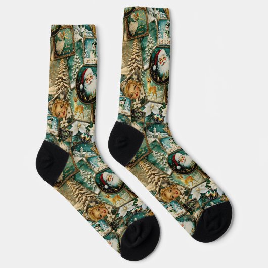 Retro Vintage Kerstmis: Groene Collage Sokken (Rechts)
