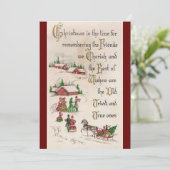Retro Vintage Kerstmis herdenking sneeuwscène Feestdagenkaart (Staand voorkant)