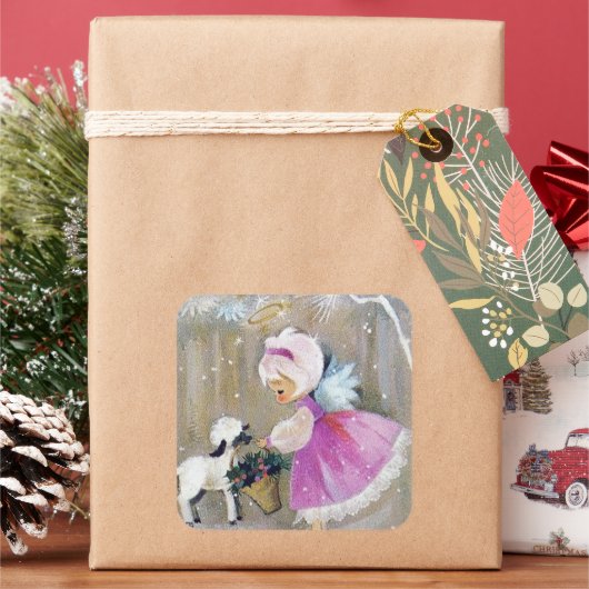 Retro vintage Kerstmis Holiday Angel sticker (Feestdagen)