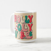 Retro Vintage Kerstmis Holly Jolly Vibes Monogram Koffiemok (Voorkant links)