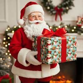 Retro Vintage Kerstmis: ijzige sneeuwpoppen Cadeaupapier