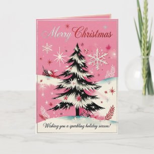 Retro Vintage Kerstmis: jaren 50 Roze Kerst Feestdagen Kaart