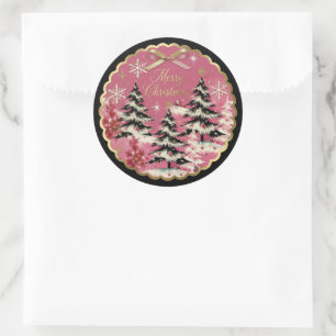 Retro Vintage Kerstmis: jaren 50 Roze Kerstmis Ronde Sticker
