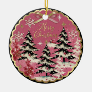 Retro Vintage Kerstmis: jaren 50 Roze Xmas Keramisch Ornament
