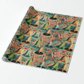 Retro Vintage Kerstmis "Jingle Bells" Cadeaupapier (Uitgerold)