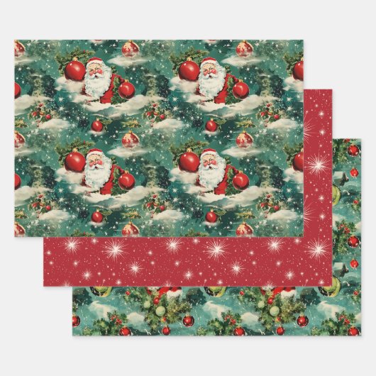Retro Vintage Kerstmis: Kerstman's Winter Verrukki Inpakpapier Vel (Set)