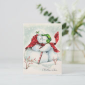 retro vintage kerstmis kus sneeuwstel feestdagenkaart (Staand voorkant)