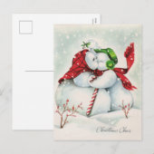 retro vintage kerstmis kus sneeuwstel feestdagenkaart (Voorkant / Achterkant)