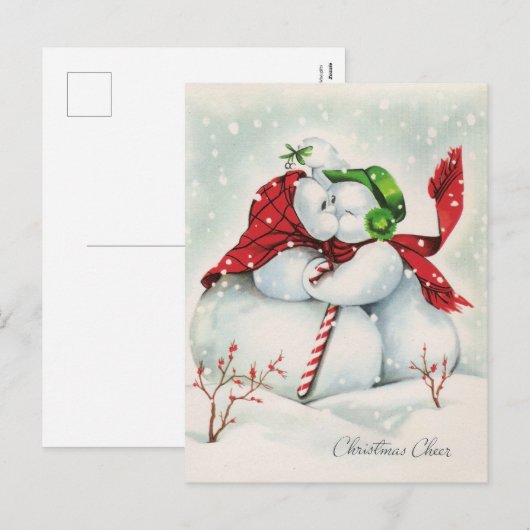 retro vintage kerstmis kus sneeuwstel feestdagenkaart (Voorkant / Achterkant)