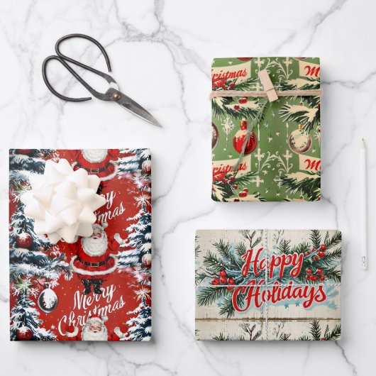 Retro Vintage Kerstmis: Mid Century Yuletide Inpakpapier Vel (Voorkant)