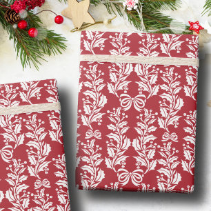 Retro Vintage Kerstmis Rood Wit Hulst Guirlande Cadeaupapier