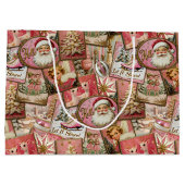 Retro Vintage Kerstmis: Roze Collage Groot Cadeauzakje (Achterkant)