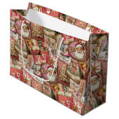 Retro Vintage Kerstmis: Roze Collage Groot Cadeauzakje (Voorkant Gekanteld)