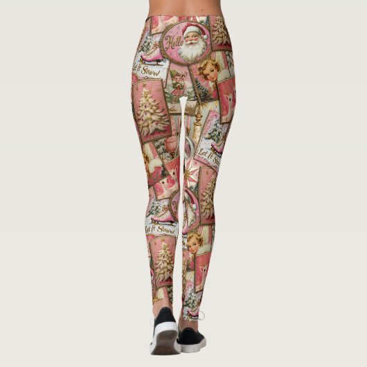 Retro Vintage Kerstmis: Roze Collage Leggings (Achterkant)