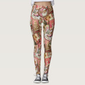 Retro Vintage Kerstmis: Roze Collage Leggings (Voorkant)