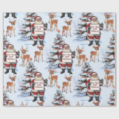 Retro Vintage Kerstmis: Santa & Rendier Cadeaupapier (Vlak)