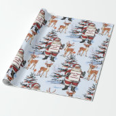 Retro Vintage Kerstmis: Santa & Rendier Cadeaupapier (Uitgerold)