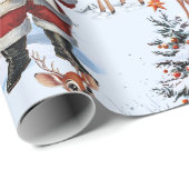 Retro Vintage Kerstmis: Santa & Rendier Cadeaupapier (Rol Hoek)