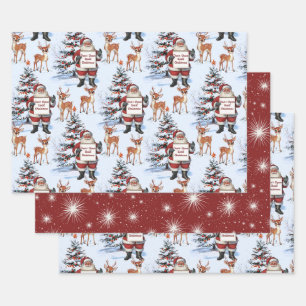 Retro Vintage Kerstmis: Santa & Rendier Inpakpapier Vel