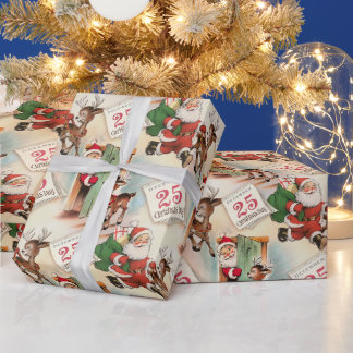 Retro Vintage Kerstmis "Santa's Big Day" Cadeaupapier