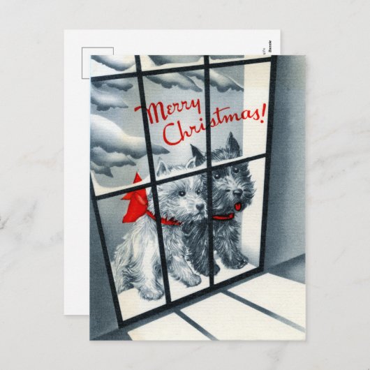 retro vintage Kerstmis Scotty dog Feestdagenkaart (Voorkant / Achterkant)