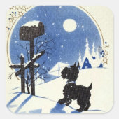 retro vintage Kerstmis Scotty dog Vierkante Sticker (Voorkant)