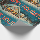 Retro Vintage Kerstmis: Sneeuwachtige Dorpsscène 3 Cadeaupapier (Hoek)