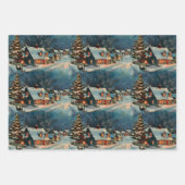 Retro Vintage Kerstmis: Sneeuwrijke dorpscènes Inpakpapier Vel (Voorkant 2)