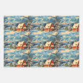 Retro Vintage Kerstmis: Sneeuwrijke dorpscènes Inpakpapier Vel (Voorkant)