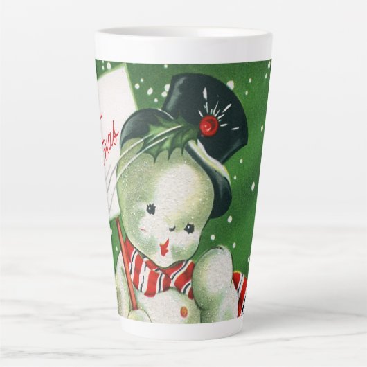 Retro vintage Kerstmis Snowman Holiday Latte Mok (Voorkant)
