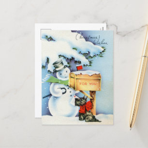 retro vintage kerstmis Snowman scottie dog Feestdagenkaart
