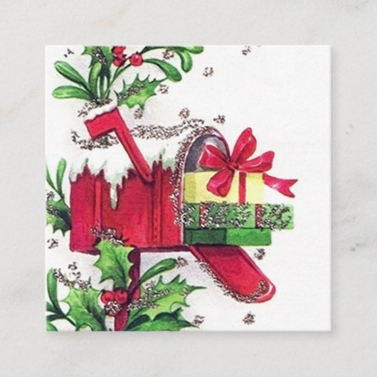 Retro vintage Kerstmis toevoegen bericht visitekaa Vierkante Visitekaartje (Voorkant)