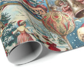 Retro Vintage Kerstmis: Vakantie Cheer Collage Cadeaupapier (Rol Hoek)