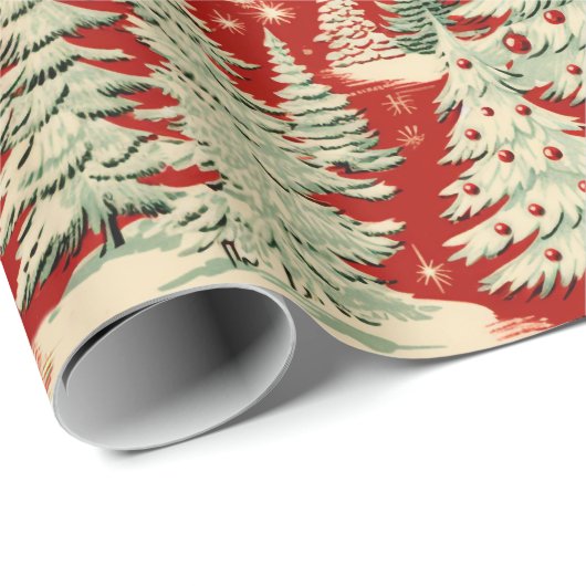 Retro Vintage Kerstmislandschap Cadeaupapier (Rol Hoek)