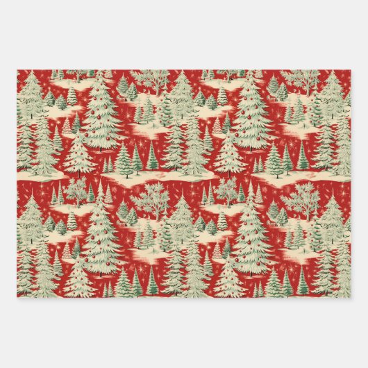 Retro Vintage Kerstmislandschap Inpakpapier Vel (Voorkant 3)
