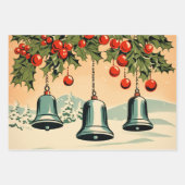 Retro Vintage Kerstmistrio Stijl O Inpakpapier Vel (Voorkant 2)